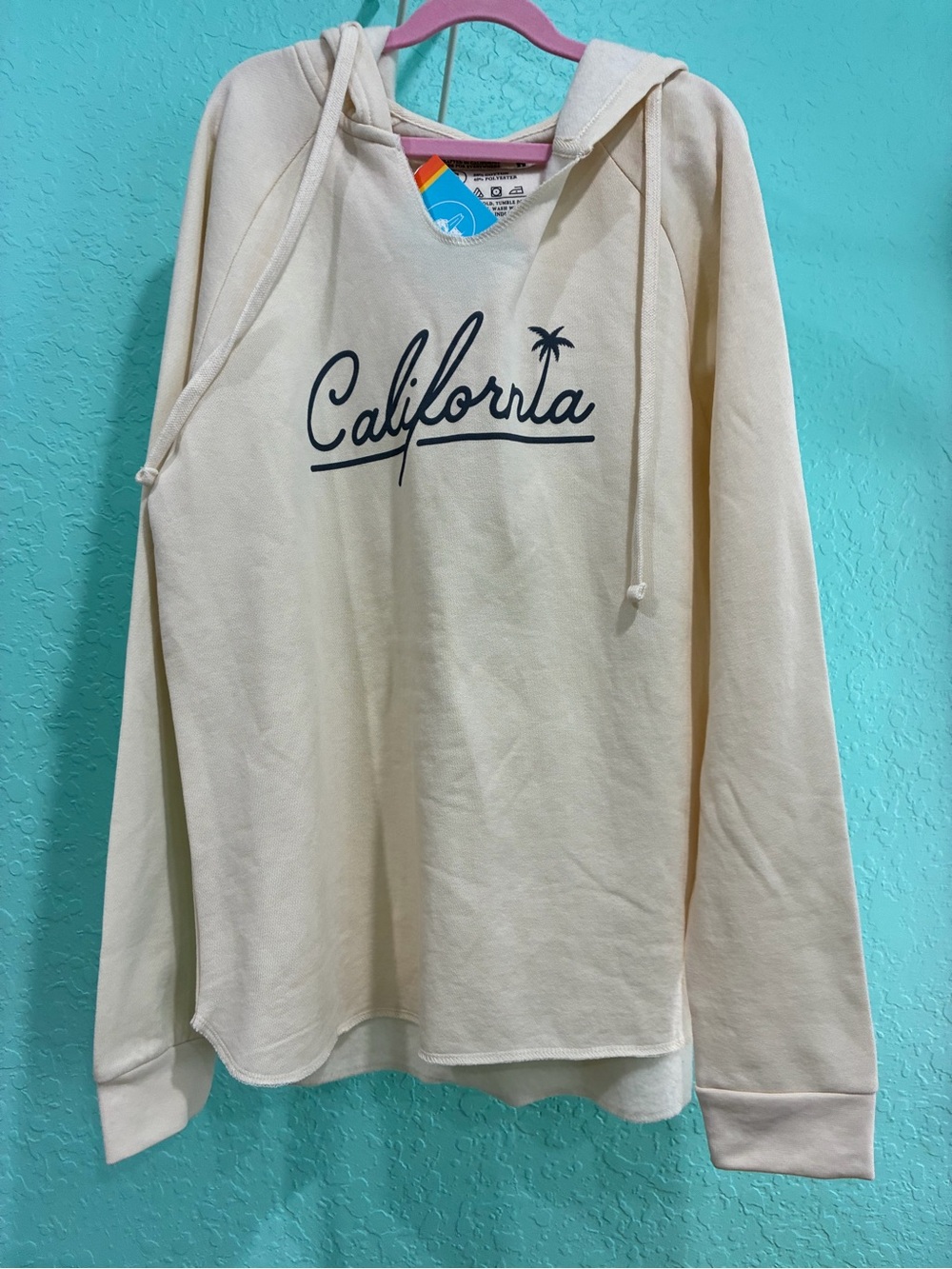 Cream "California" Hoodie with Palm Graphic S sweatshirt beach NWT Everyday